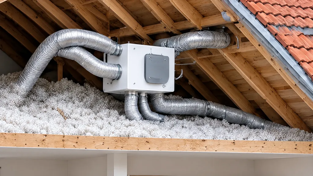 Caisson de VMC double flux installé dans les combles